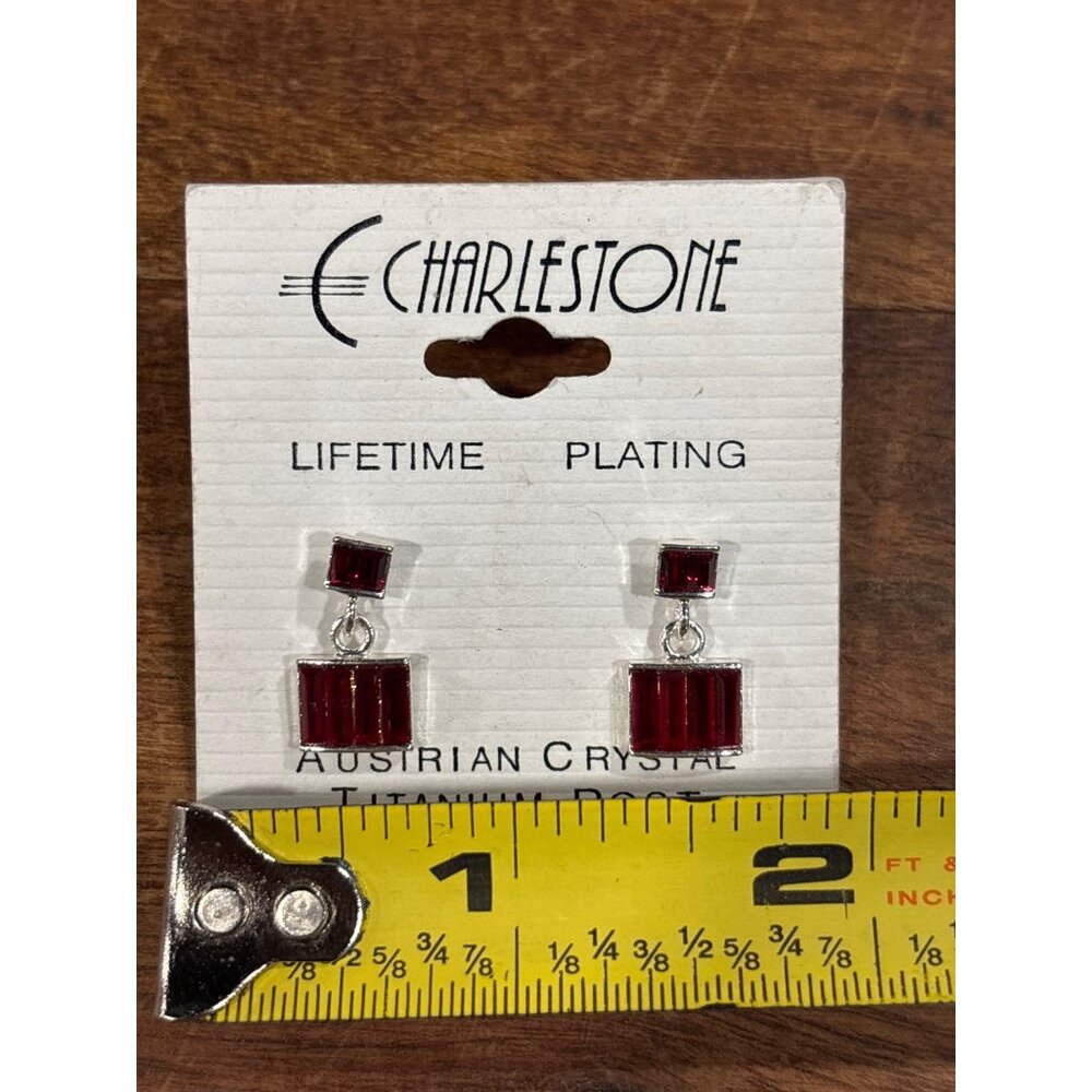 Charlestone Austrian Crystal Red Drop Earrings With Titanium Post - Picture 7 of 8